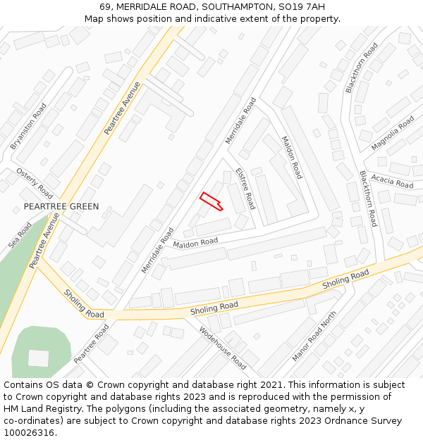 69, MERRIDALE ROAD, SOUTHAMPTON, SO19 7AH: Location map and indicative extent of plot