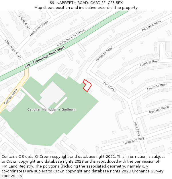 69, NARBERTH ROAD, CARDIFF, CF5 5EX: Location map and indicative extent of plot