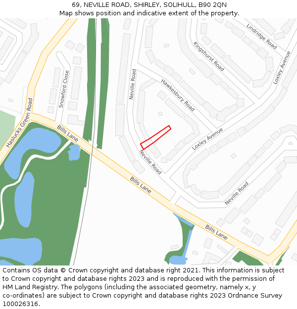 69, NEVILLE ROAD, SHIRLEY, SOLIHULL, B90 2QN: Location map and indicative extent of plot