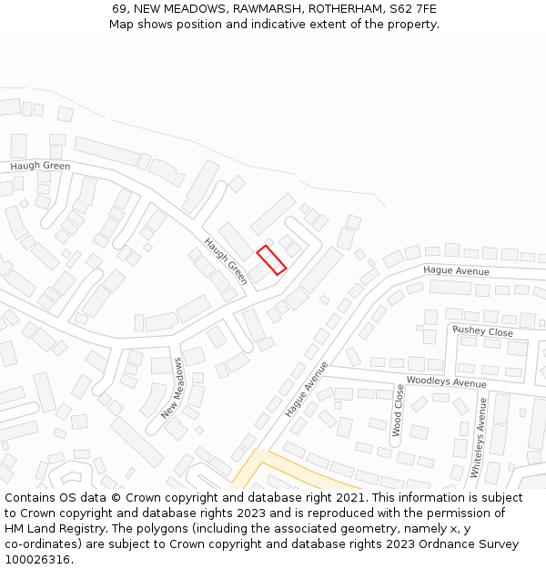 69, NEW MEADOWS, RAWMARSH, ROTHERHAM, S62 7FE: Location map and indicative extent of plot