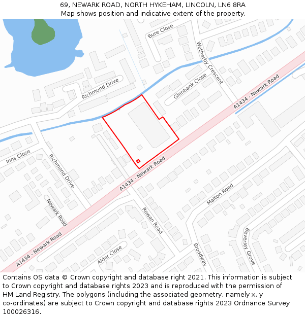 69, NEWARK ROAD, NORTH HYKEHAM, LINCOLN, LN6 8RA: Location map and indicative extent of plot
