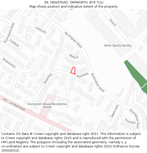 69, NEWSTEAD, TAMWORTH, B79 7UU: Location map and indicative extent of plot