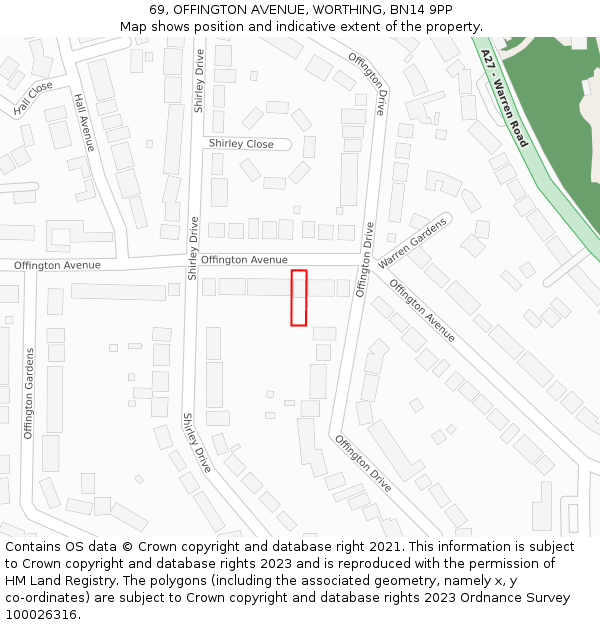 69, OFFINGTON AVENUE, WORTHING, BN14 9PP: Location map and indicative extent of plot