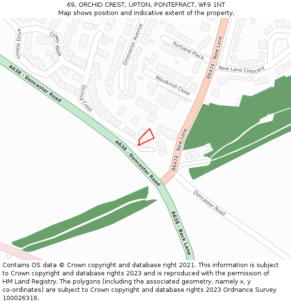 69, ORCHID CREST, UPTON, PONTEFRACT, WF9 1NT: Location map and indicative extent of plot