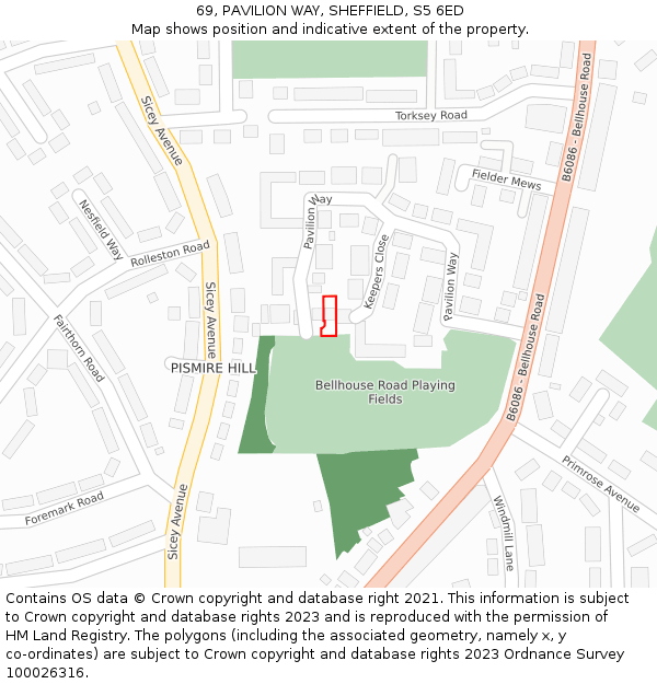 69, PAVILION WAY, SHEFFIELD, S5 6ED: Location map and indicative extent of plot