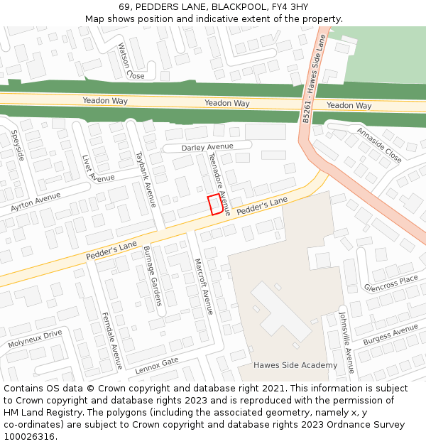 69, PEDDERS LANE, BLACKPOOL, FY4 3HY: Location map and indicative extent of plot