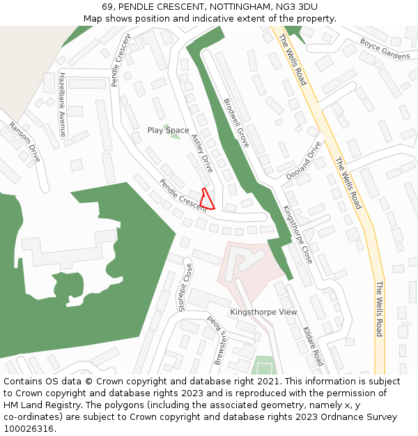 69, PENDLE CRESCENT, NOTTINGHAM, NG3 3DU: Location map and indicative extent of plot