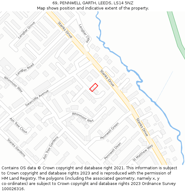 69, PENNWELL GARTH, LEEDS, LS14 5NZ: Location map and indicative extent of plot