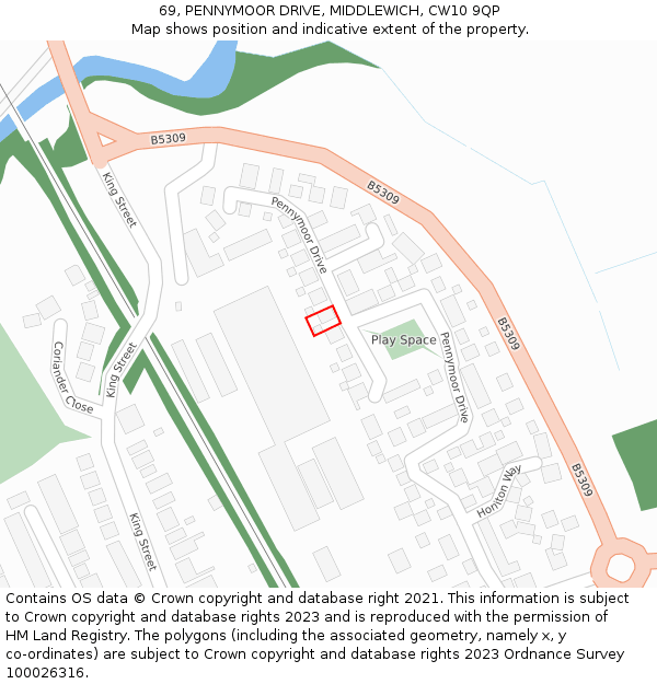 69, PENNYMOOR DRIVE, MIDDLEWICH, CW10 9QP: Location map and indicative extent of plot