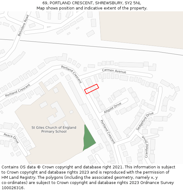 69, PORTLAND CRESCENT, SHREWSBURY, SY2 5NL: Location map and indicative extent of plot