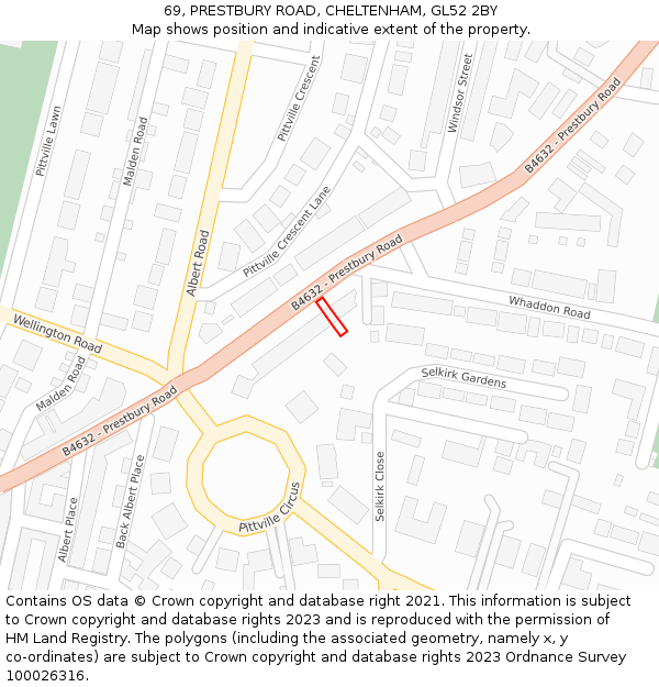 69, PRESTBURY ROAD, CHELTENHAM, GL52 2BY: Location map and indicative extent of plot