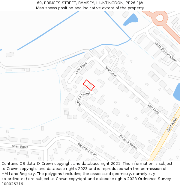 69, PRINCES STREET, RAMSEY, HUNTINGDON, PE26 1JW: Location map and indicative extent of plot