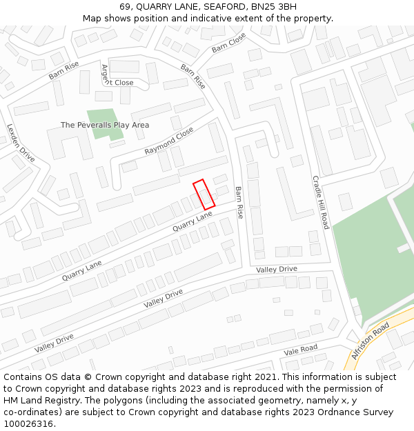 69, QUARRY LANE, SEAFORD, BN25 3BH: Location map and indicative extent of plot
