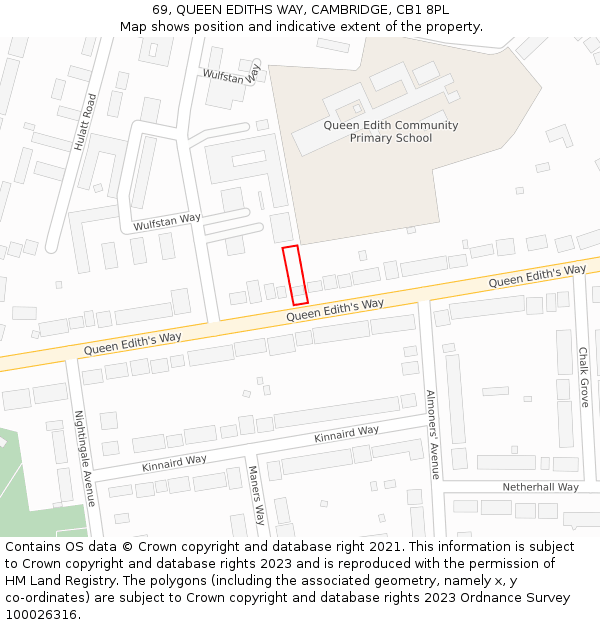 69, QUEEN EDITHS WAY, CAMBRIDGE, CB1 8PL: Location map and indicative extent of plot