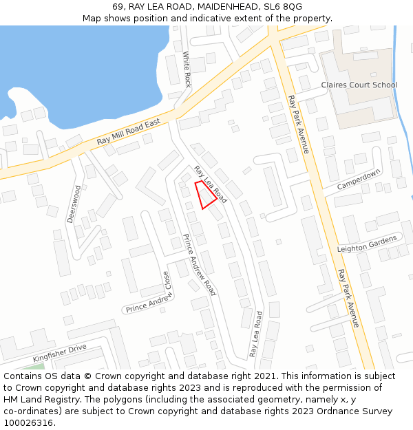69, RAY LEA ROAD, MAIDENHEAD, SL6 8QG: Location map and indicative extent of plot
