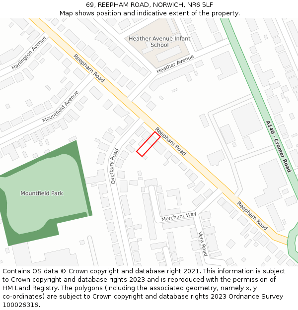 69, REEPHAM ROAD, NORWICH, NR6 5LF: Location map and indicative extent of plot