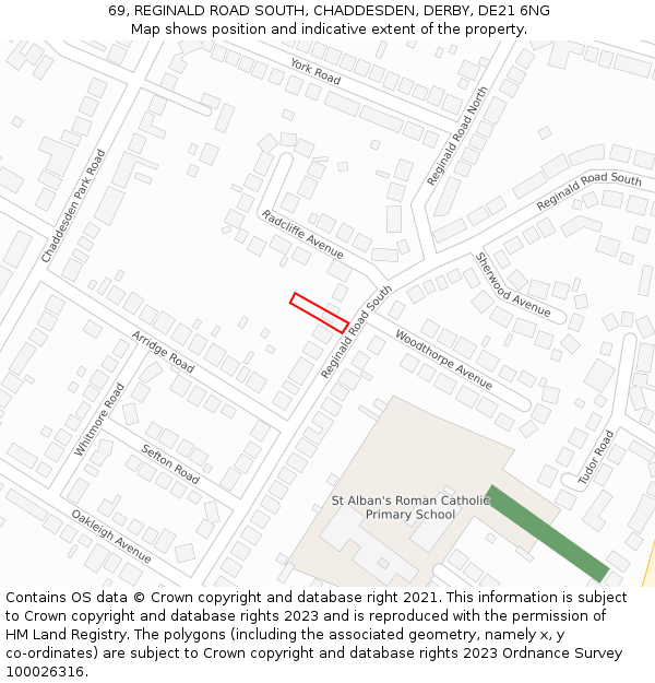 69, REGINALD ROAD SOUTH, CHADDESDEN, DERBY, DE21 6NG: Location map and indicative extent of plot
