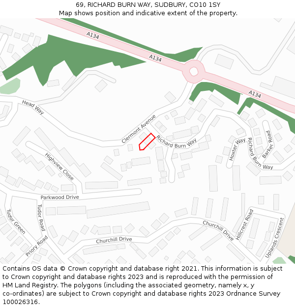 69, RICHARD BURN WAY, SUDBURY, CO10 1SY: Location map and indicative extent of plot