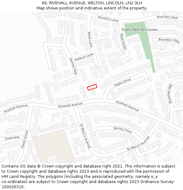 69, RIVEHALL AVENUE, WELTON, LINCOLN, LN2 3LH: Location map and indicative extent of plot
