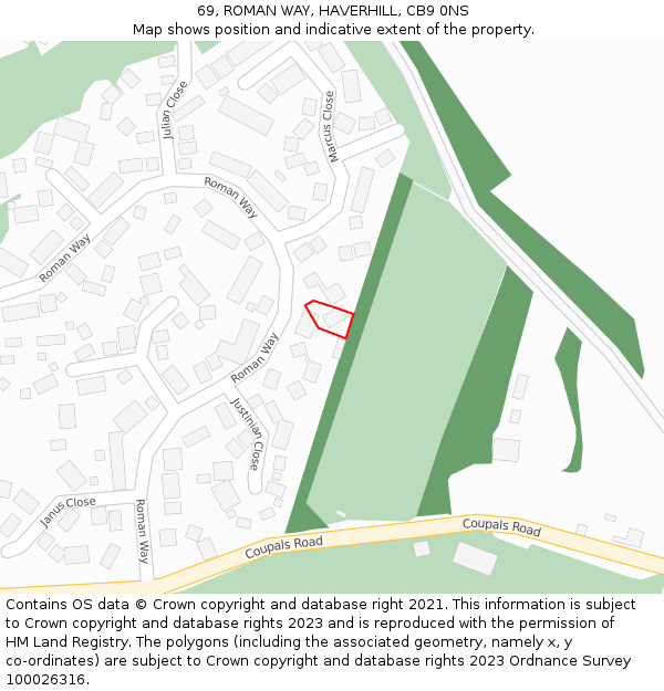 69, ROMAN WAY, HAVERHILL, CB9 0NS: Location map and indicative extent of plot