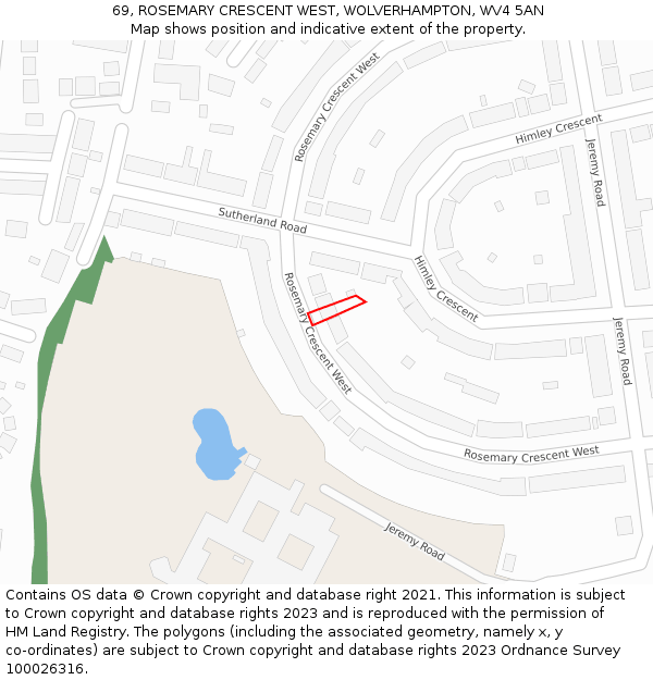 69, ROSEMARY CRESCENT WEST, WOLVERHAMPTON, WV4 5AN: Location map and indicative extent of plot