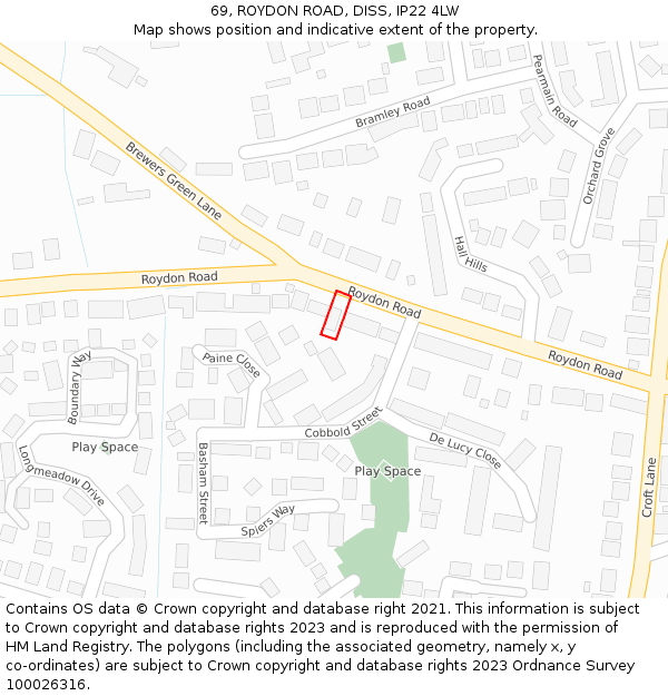69, ROYDON ROAD, DISS, IP22 4LW: Location map and indicative extent of plot