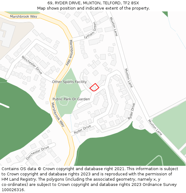 69, RYDER DRIVE, MUXTON, TELFORD, TF2 8SX: Location map and indicative extent of plot