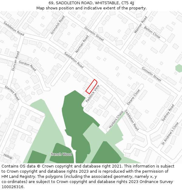 69, SADDLETON ROAD, WHITSTABLE, CT5 4JJ: Location map and indicative extent of plot