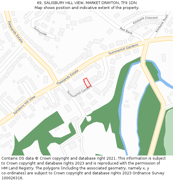 69, SALISBURY HILL VIEW, MARKET DRAYTON, TF9 1DN: Location map and indicative extent of plot
