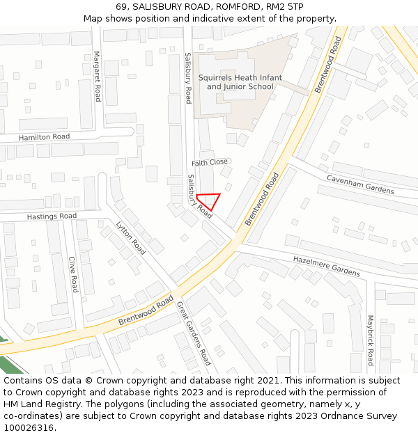 69, SALISBURY ROAD, ROMFORD, RM2 5TP: Location map and indicative extent of plot