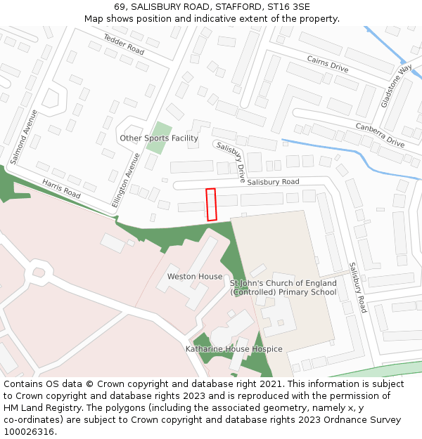 69, SALISBURY ROAD, STAFFORD, ST16 3SE: Location map and indicative extent of plot