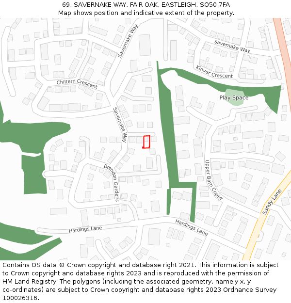 69, SAVERNAKE WAY, FAIR OAK, EASTLEIGH, SO50 7FA: Location map and indicative extent of plot