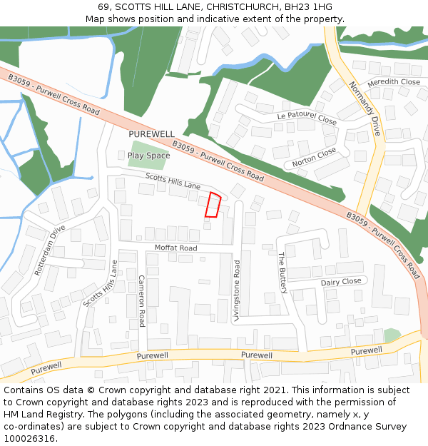 69, SCOTTS HILL LANE, CHRISTCHURCH, BH23 1HG: Location map and indicative extent of plot
