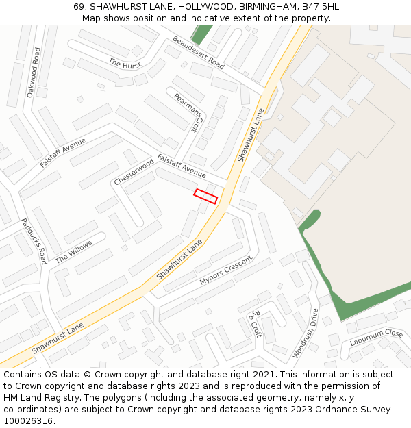 69, SHAWHURST LANE, HOLLYWOOD, BIRMINGHAM, B47 5HL: Location map and indicative extent of plot