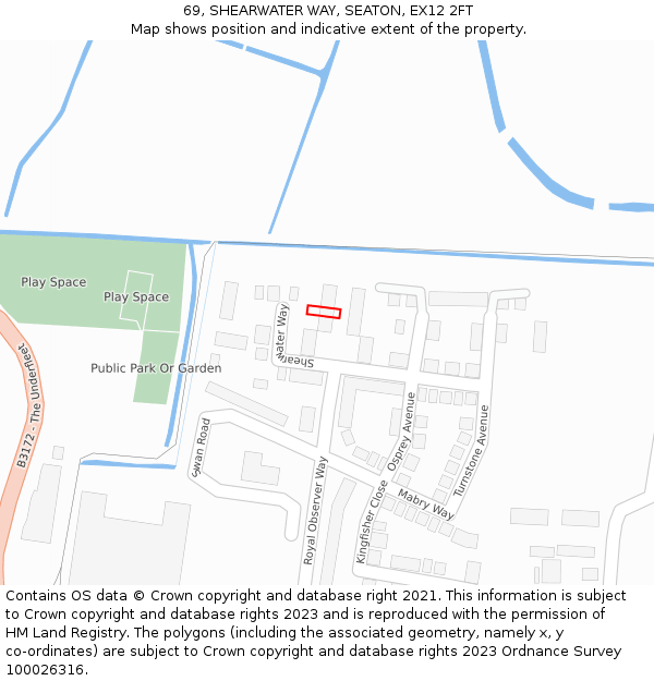 69, SHEARWATER WAY, SEATON, EX12 2FT: Location map and indicative extent of plot