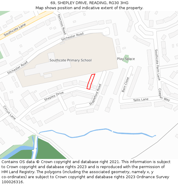 69, SHEPLEY DRIVE, READING, RG30 3HG: Location map and indicative extent of plot