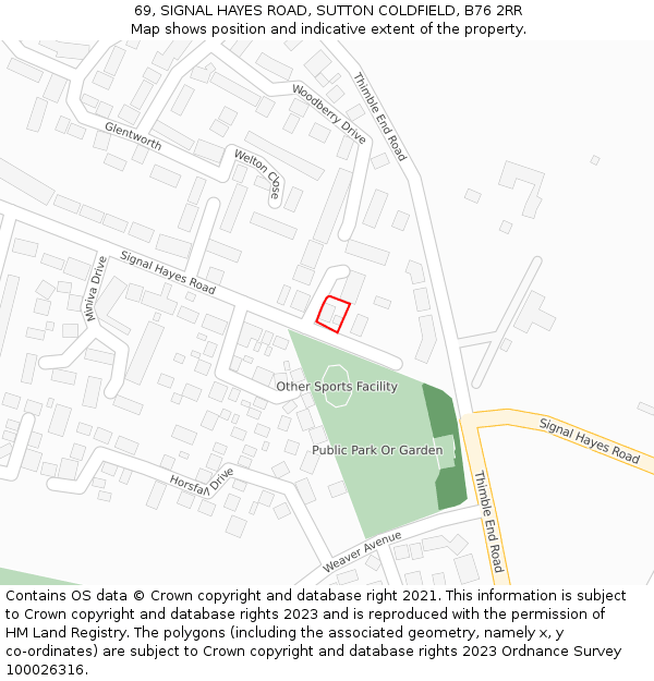 69, SIGNAL HAYES ROAD, SUTTON COLDFIELD, B76 2RR: Location map and indicative extent of plot