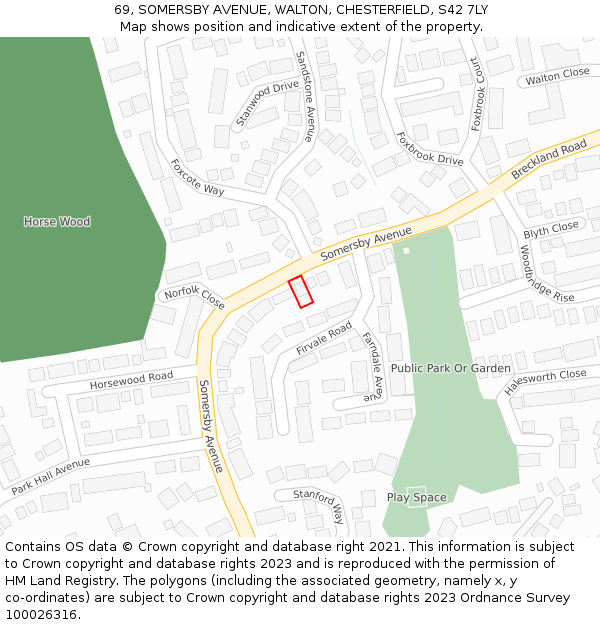 69, SOMERSBY AVENUE, WALTON, CHESTERFIELD, S42 7LY: Location map and indicative extent of plot