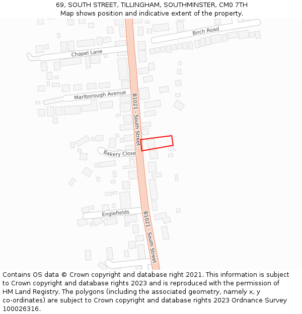 69, SOUTH STREET, TILLINGHAM, SOUTHMINSTER, CM0 7TH: Location map and indicative extent of plot