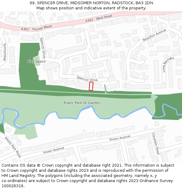 69, SPENCER DRIVE, MIDSOMER NORTON, RADSTOCK, BA3 2DN: Location map and indicative extent of plot