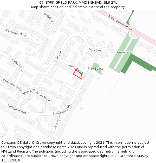 69, SPRINGFIELD PARK, MAIDENHEAD, SL6 2YU: Location map and indicative extent of plot
