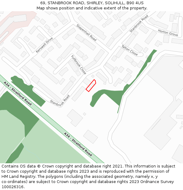 69, STANBROOK ROAD, SHIRLEY, SOLIHULL, B90 4US: Location map and indicative extent of plot