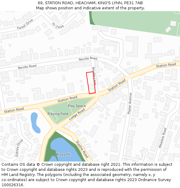 69, STATION ROAD, HEACHAM, KING'S LYNN, PE31 7AB: Location map and indicative extent of plot