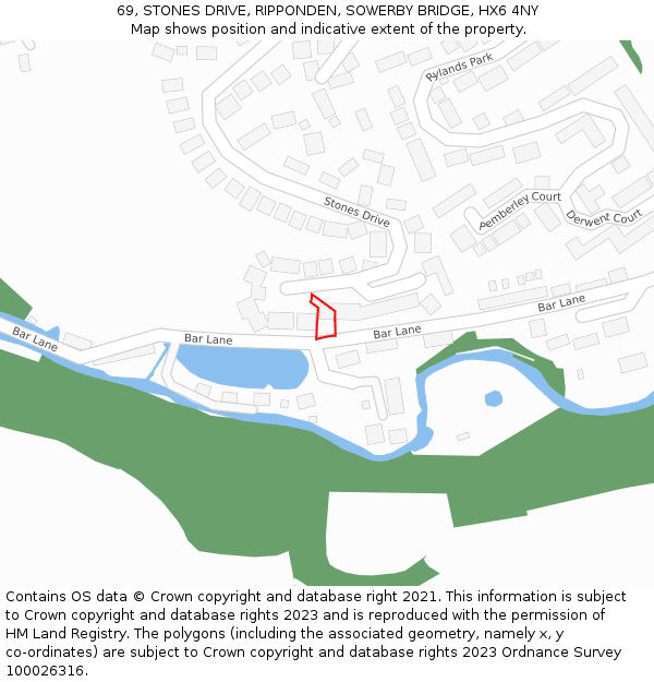 69, STONES DRIVE, RIPPONDEN, SOWERBY BRIDGE, HX6 4NY: Location map and indicative extent of plot