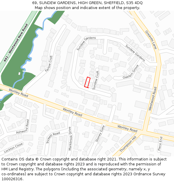 69, SUNDEW GARDENS, HIGH GREEN, SHEFFIELD, S35 4DQ: Location map and indicative extent of plot