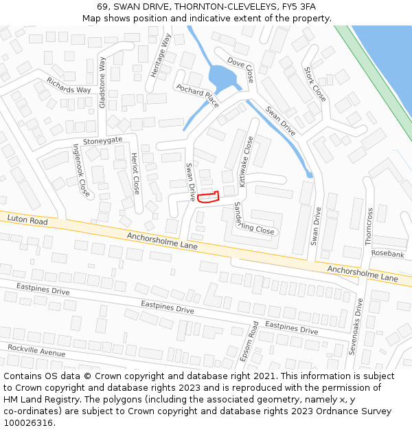 69, SWAN DRIVE, THORNTON-CLEVELEYS, FY5 3FA: Location map and indicative extent of plot