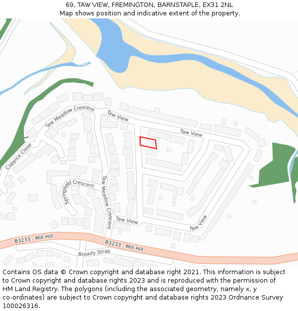 69, TAW VIEW, FREMINGTON, BARNSTAPLE, EX31 2NL: Location map and indicative extent of plot