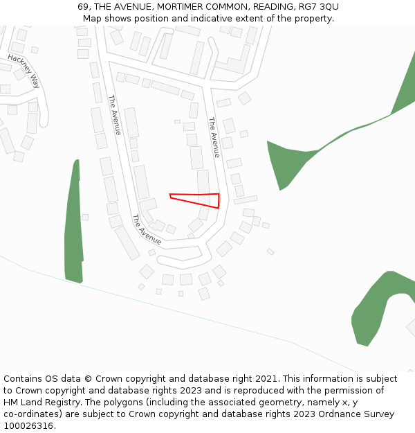 69, THE AVENUE, MORTIMER COMMON, READING, RG7 3QU: Location map and indicative extent of plot