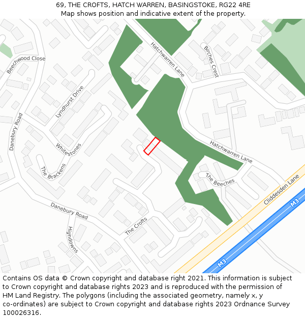 69, THE CROFTS, HATCH WARREN, BASINGSTOKE, RG22 4RE: Location map and indicative extent of plot
