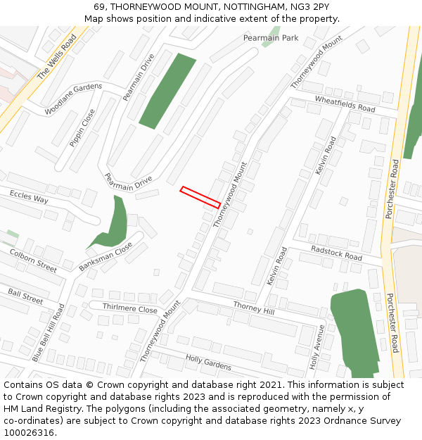 69, THORNEYWOOD MOUNT, NOTTINGHAM, NG3 2PY: Location map and indicative extent of plot